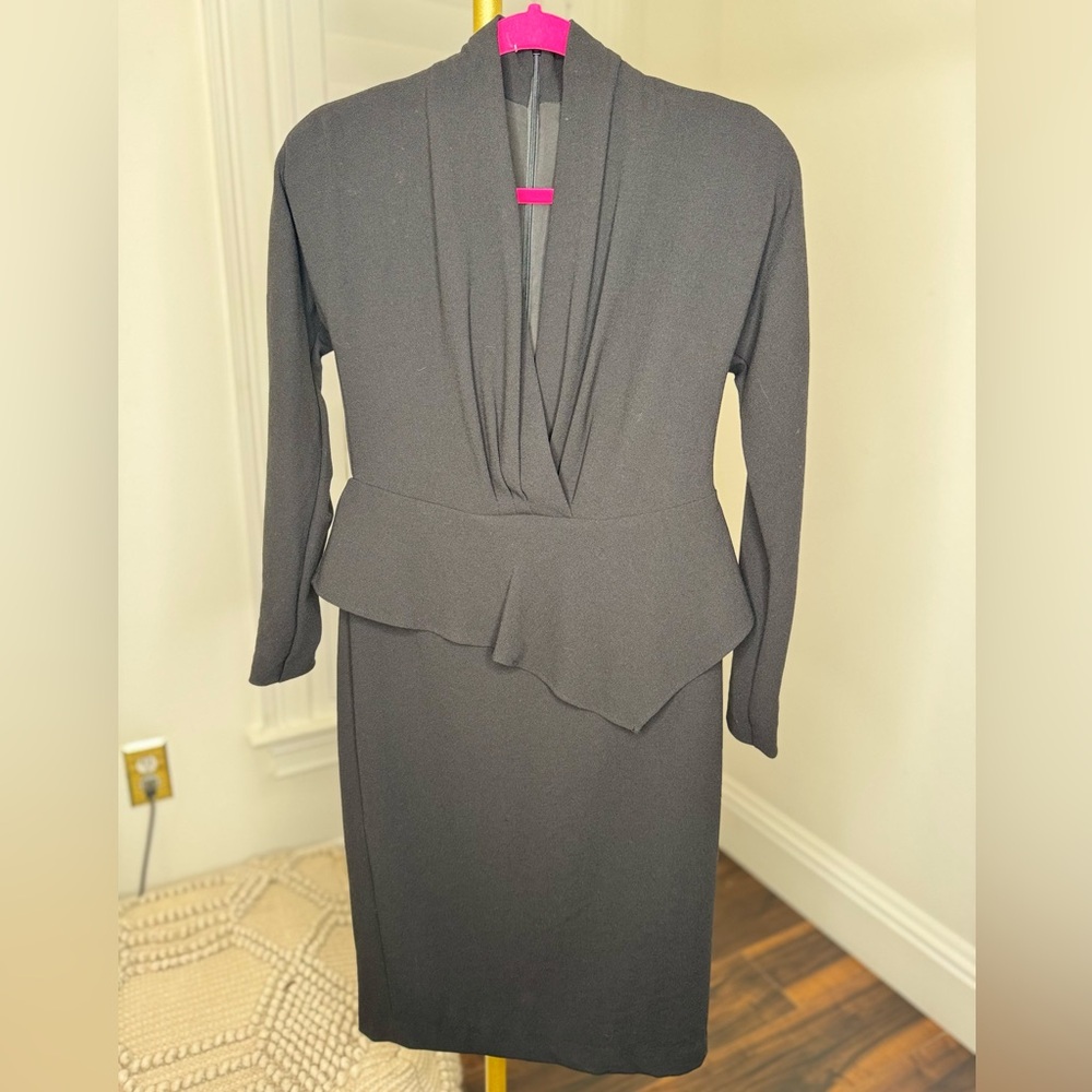 Donna Karan Formal Black Long Sleeve Peplum Midi Dress